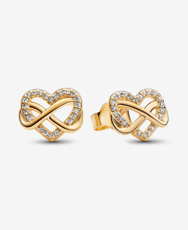 PANDORA™ Sparkling Infinity Heart Stud Earrings 14k Gold Plating