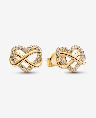 PANDORA™ Sparkling Infinity Heart Stud Earrings 14k Gold Plating
