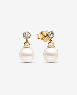 PANDORA™ Treated Freshwater Cultured Pearl + Stone Drop 14K Gold Drop Earrings