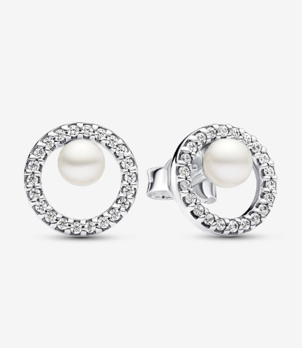 PANDORA™ Treated Freshwater Cultured Pearl + Pavé Halo Stud Earrings Sterling Silver