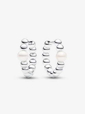 PANDORA™ Treated Freshwater Cultured Pearl &amp; Beads Hoop Earrings Sterling Silver