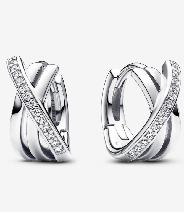 PANDORA™ Crossover Pavé Hoop Earrings Sterling Silver