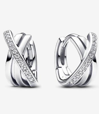 PANDORA™ Crossover Pavé Hoop Earrings Sterling Silver