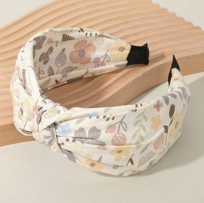 Flower Printed Knotted Headband | Cream + Purple