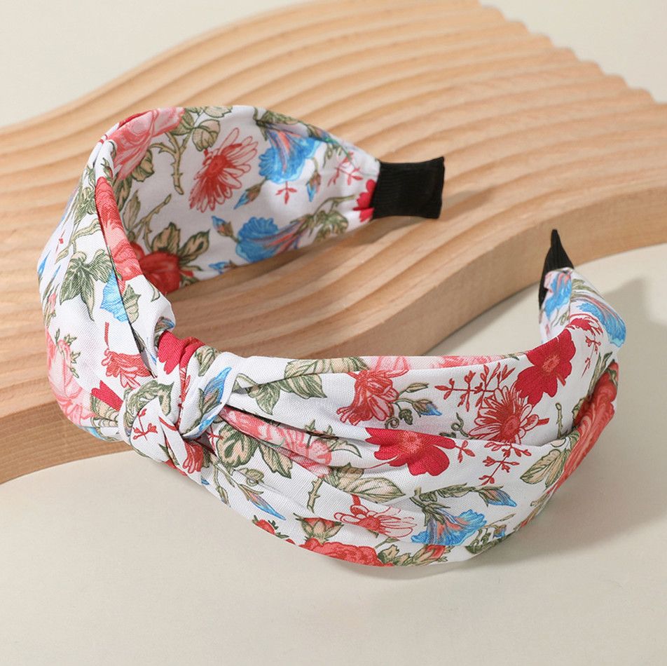 Flower Printed Knotted Headband | Red + Blue
