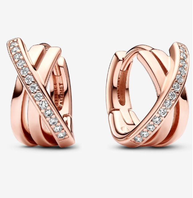 PANDORA™ Crossover Pavé Hoop Earrings 14k Rose Gold Plating