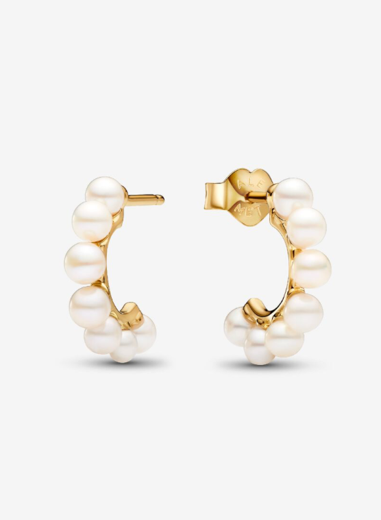 PANDORA™ Treated Freshwater Cultured Pearls Open Hoop Earrings 14k Gold Plating