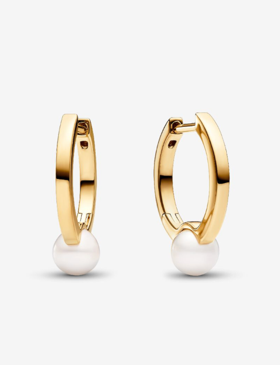 PANDORA™ Treated Freshwater Cultured Pearl Hoop Earrings 14k Gold Plating