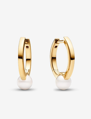 PANDORA™ Treated Freshwater Cultured Pearl Hoop Earrings 14k Gold Plating