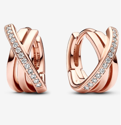 PANDORA™ Crossover Pavé Hoop Earrings 14k Rose Gold Plating