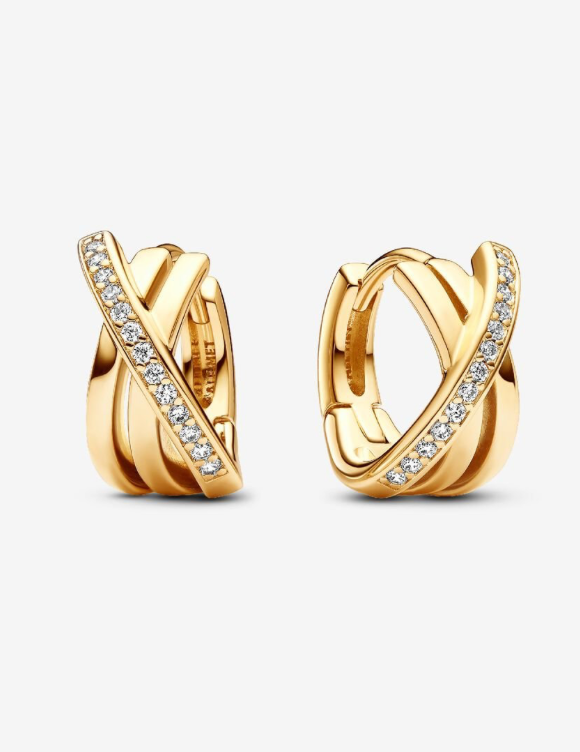 PANDORA™ Crossover Pavé Hoop Earrings 14k Gold Plating