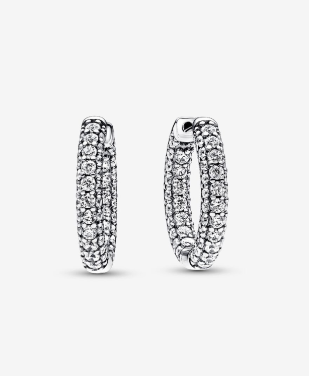 PANDORA™ Pandora Timeless Pavé Single-Row Hoop Earrings Sterling Silver
