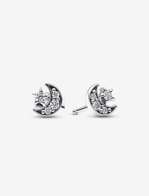 PANDORA™ Sparkling Moon + Star Stud Earrings Sterling Silver
