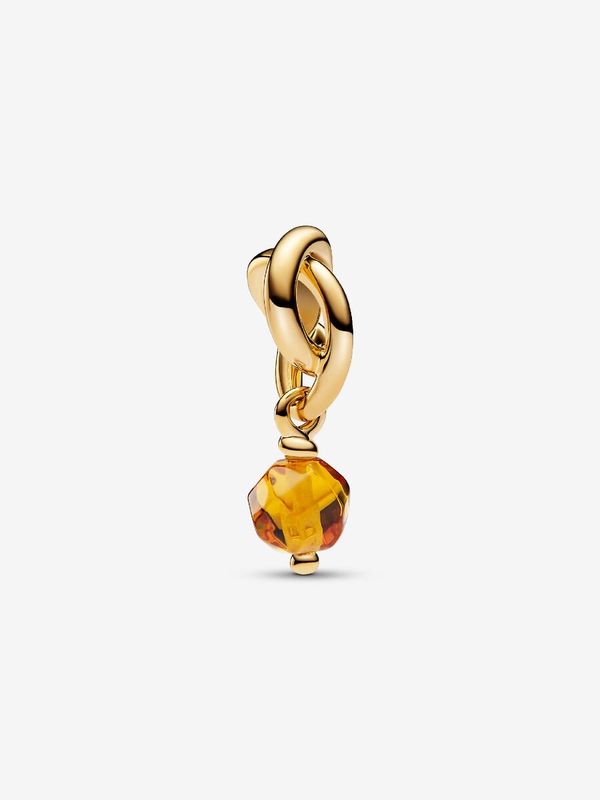 PANDORA™ November Faceted Honey Eternity Circle 14K Gold Plated Dangle Charm