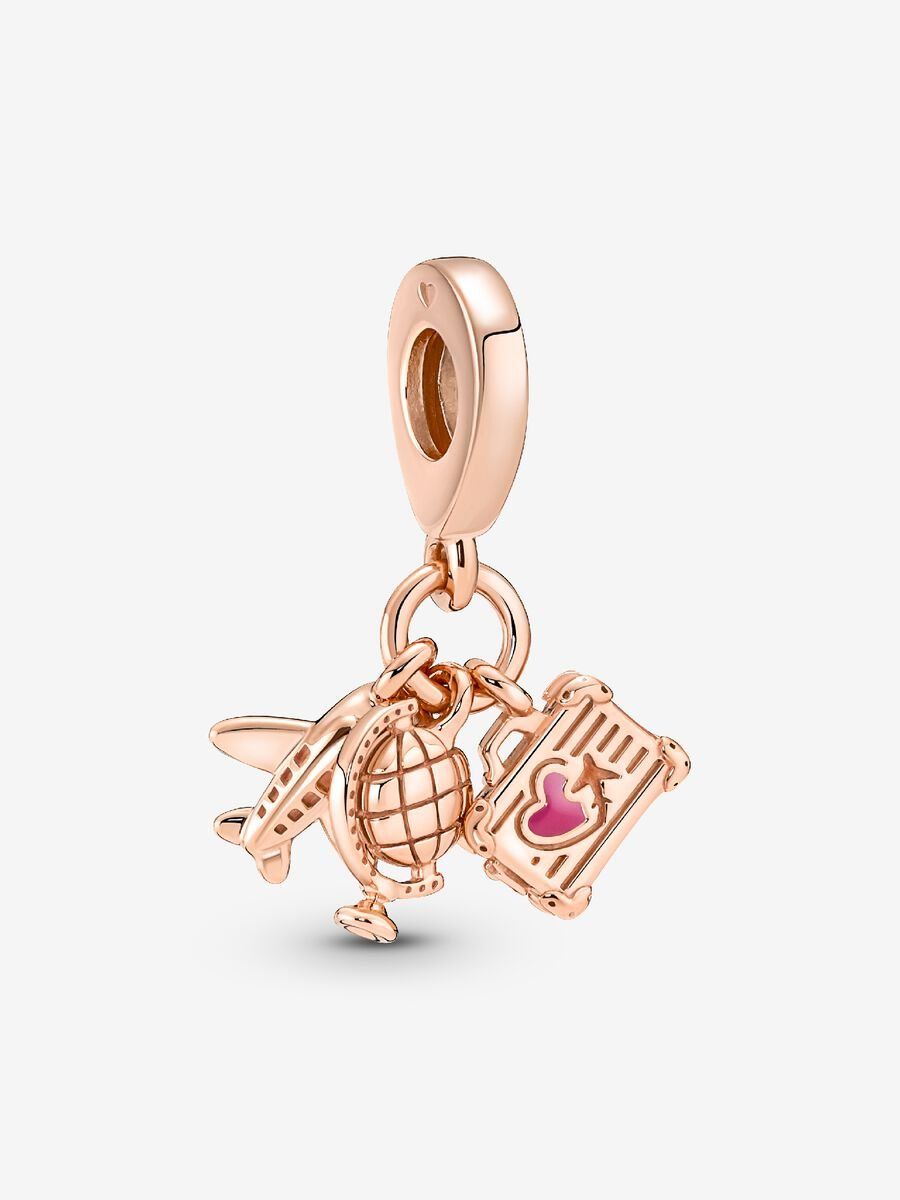 PANDORA™ Airplane, Globe &amp; Suitcase 14K Rose Gold Plated Dangle Charm