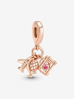 PANDORA™ Airplane, Globe &amp; Suitcase 14K Rose Gold Plated Dangle Charm