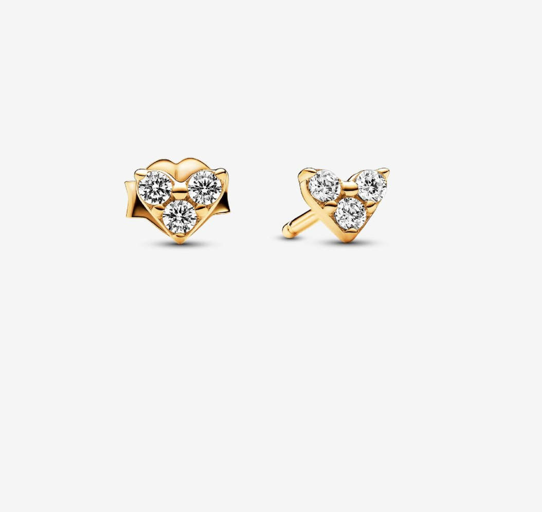 PANDORA™ Triple Stone 14K Gold Plated Heart Stud Earrings
