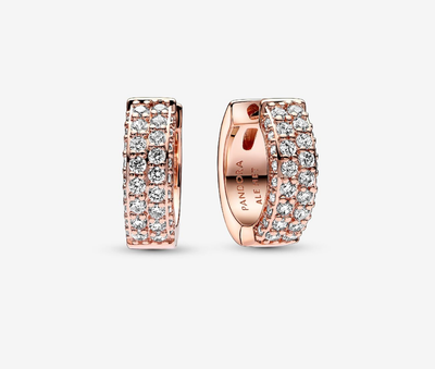 PANDORA™ Timeless Pavé Double-row Hoop Earrings 14k Rose Gold Plating