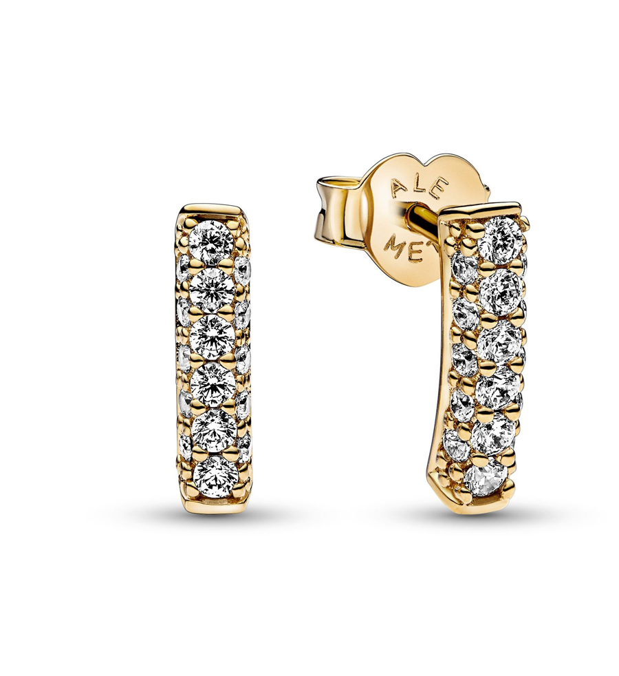 PANDORA™ Timeless Pavé Single-Row Bar 14K Gold-Plated Stud Earrings
