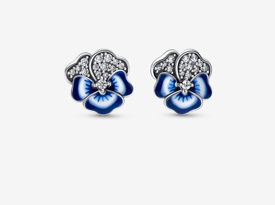 PANDORA™ Blue Pansy Flower Stud Earrings Sterling Silver