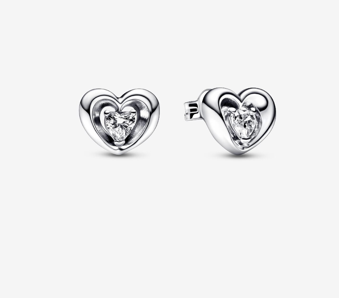 PANDORA™Radiant Heart + Floating Stone Stud Earrings Sterling Silver