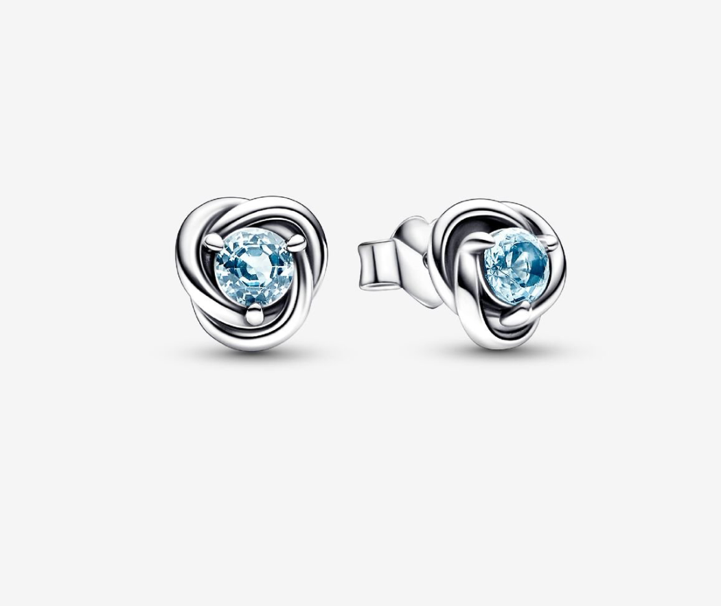 PANDORA™ March Sea Aqua Blue Eternity Circle Stud Earrings Sterling Silver