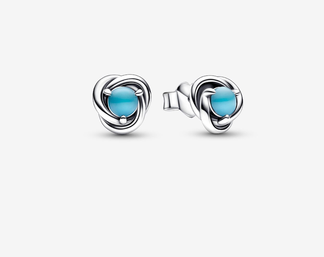 PANDORA™ December Turquoise Blue Eternity Circle Stud Earrings Sterling Silver