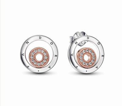 PANDORA™ Signature Logo Two Tone Encircled Stud Earrings