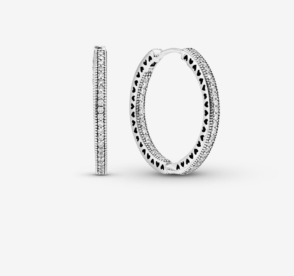 PANDORA™Sparkle and Hearts Hoop Earrings Sterling Silver