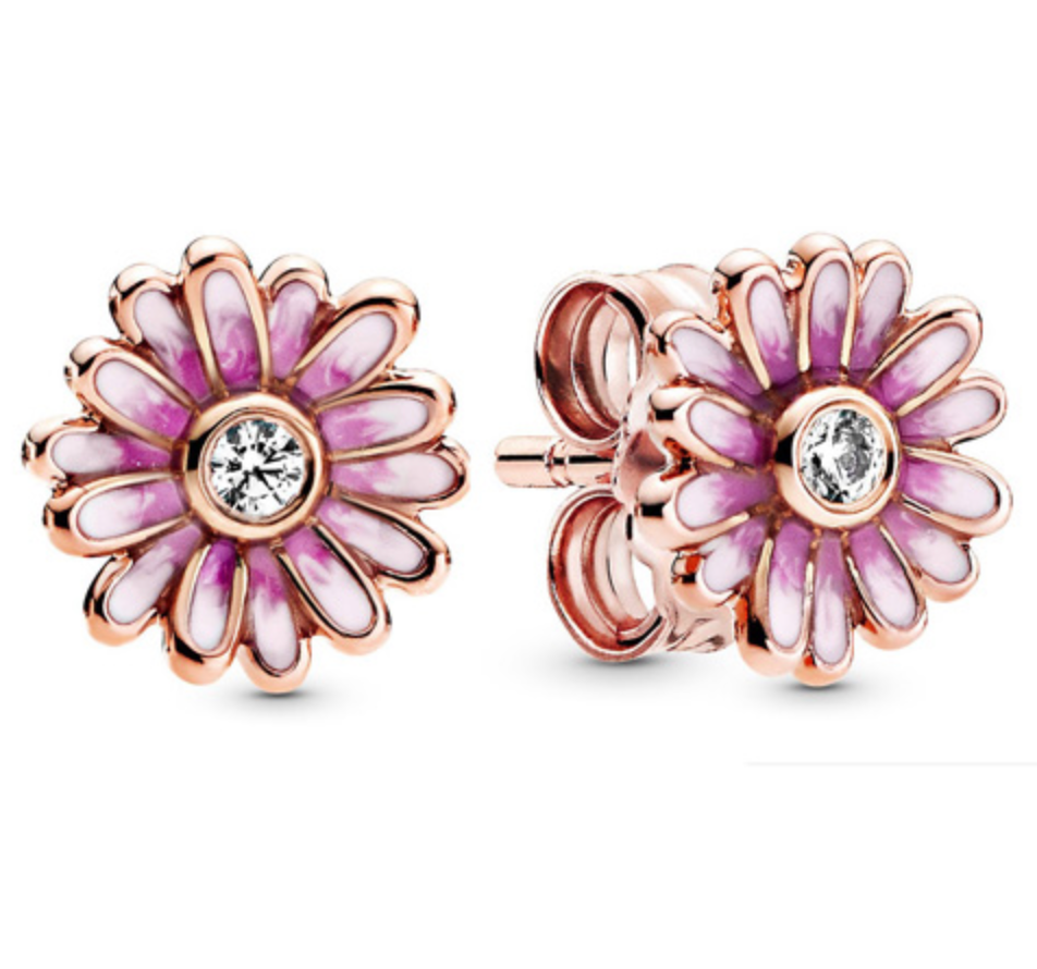 PANDORA™ Rose Gold Pink Daisy Flower Stud Earrings with Shaded Pink Enamel and Clear Zirconia