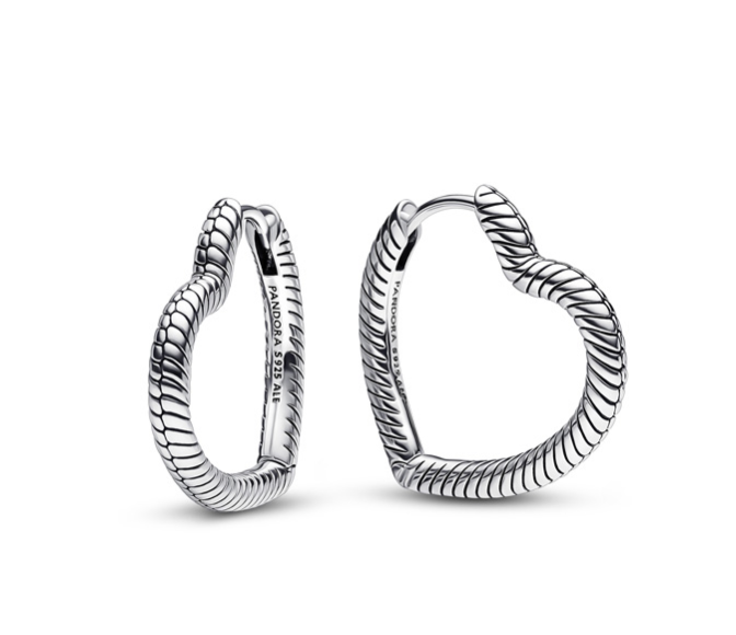 PANDORA™ Heart Snake Chain Sterling Silver Hoop Earrings