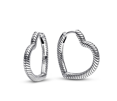 PANDORA™ Heart Snake Chain Sterling Silver Hoop Earrings