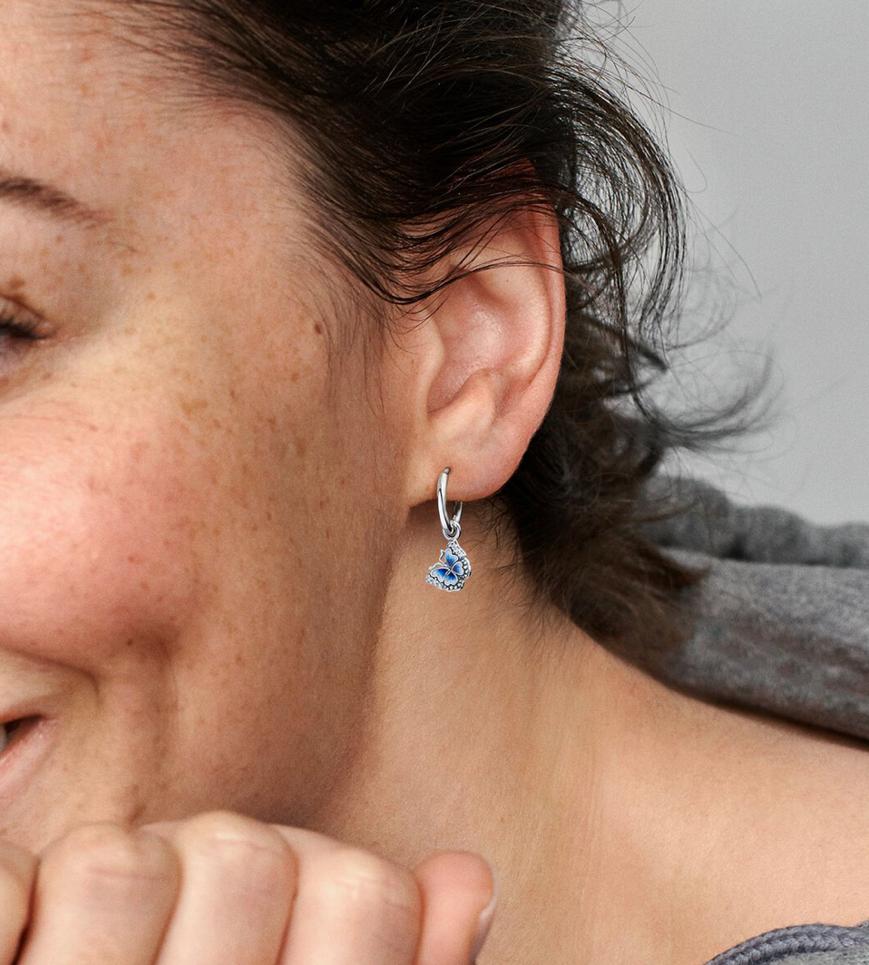 PANDORA™ Blue Butterfly Hoop Earrings Sterling Silver