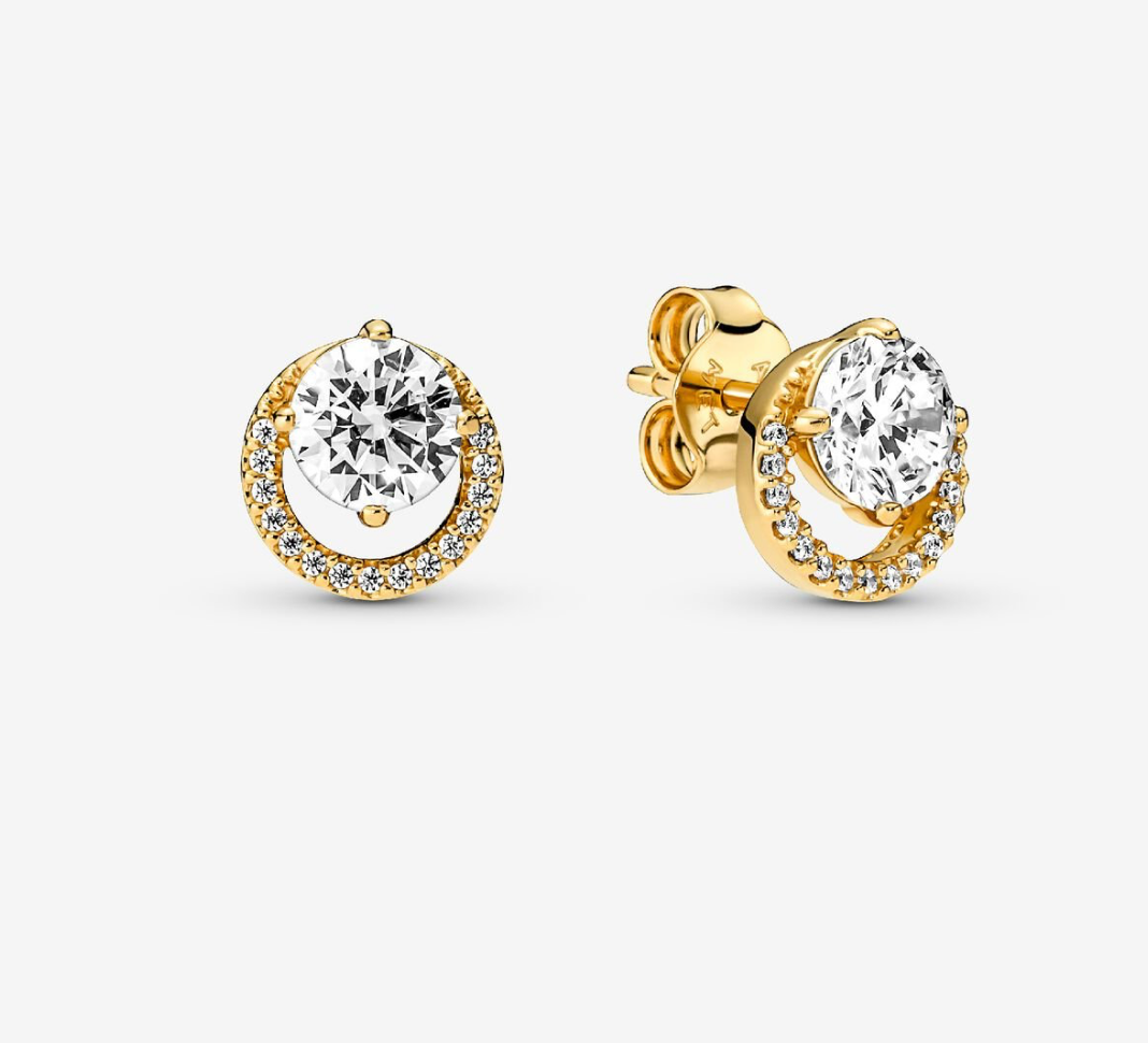 PANDORA™ Sparkling Round Halo Stud Earrings 14k Gold Plating