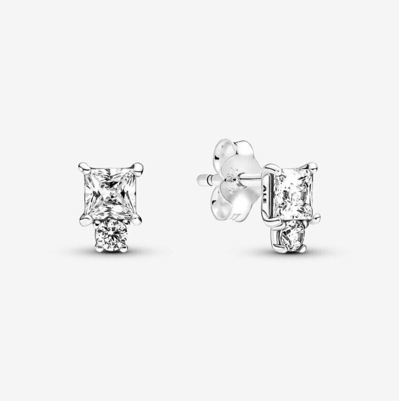 PANDORA™ Sparkling Sterling Silver Round and Square Earrings Clear Cubic Zirconia Earrings