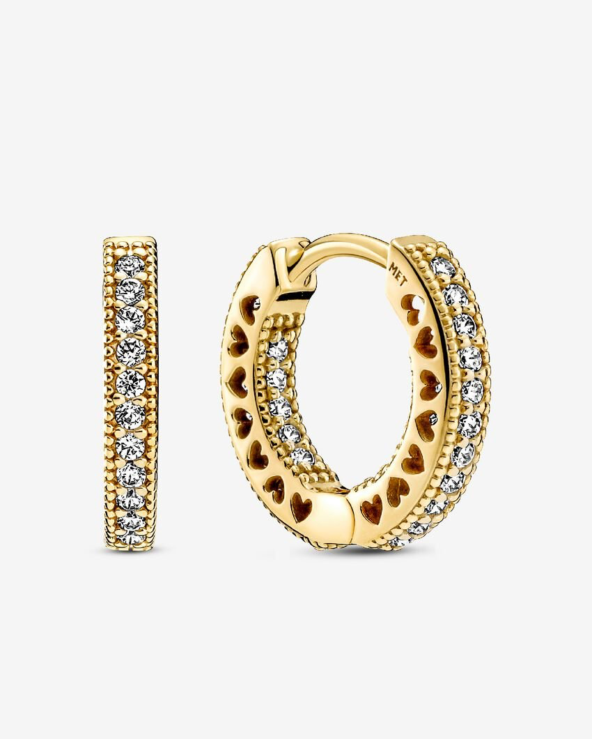 PANDORA™ Pavé Heart Hoop Earrings 14k Gold Plating