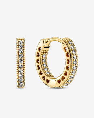 PANDORA™ Pavé Heart Hoop Earrings 14k Gold Plating