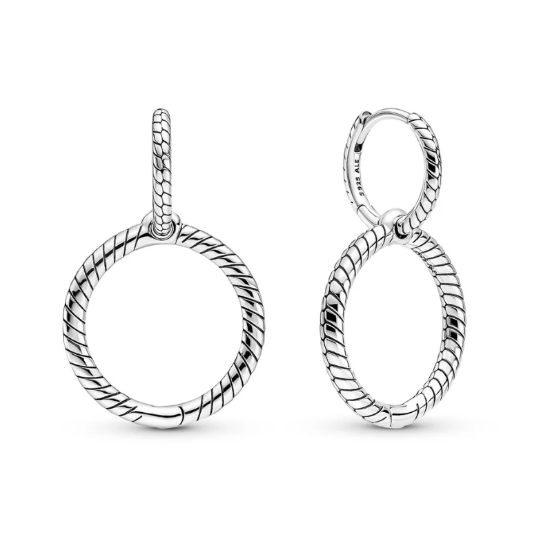 PANDORA™ Snake Chain Pattern Double Hoop Charm Earrings Sterling Silver