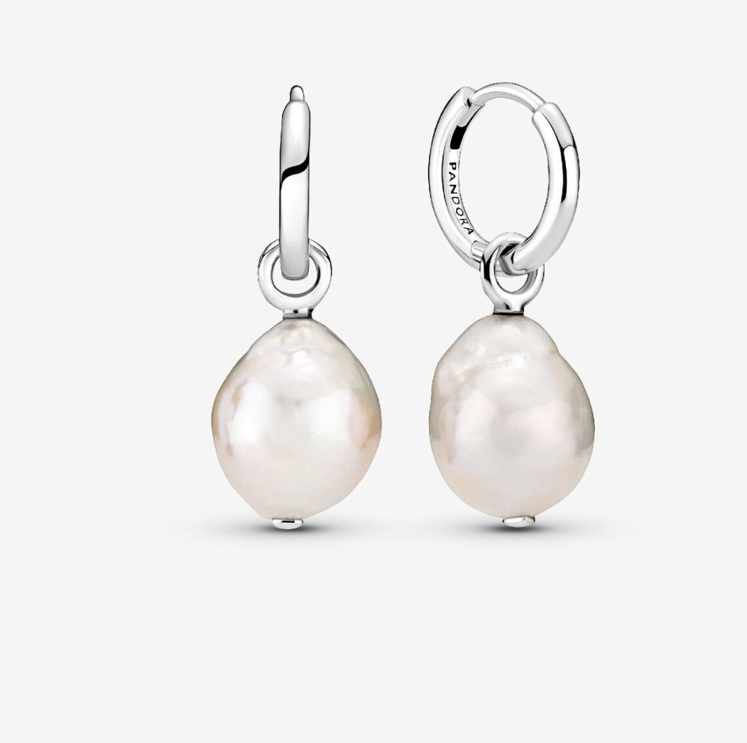 PANDORA™Treated Freshwater Cultured Baroque Pearl Hoop Earrings Sterling Silver