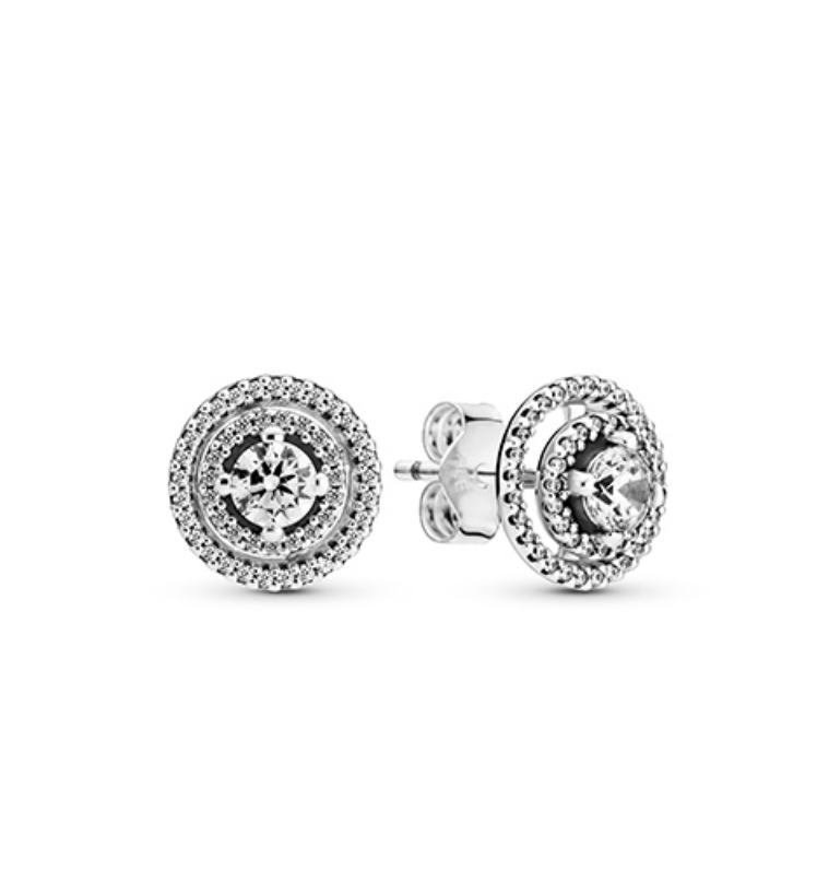 PANDORA™ Sparkling Double Halo Clear Cubic Zirconia Sterling Silver Earrings Detachable