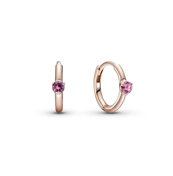 PANDORA™ Solitaire Huggie Hoop 14k Rose Gold Earrings Pink