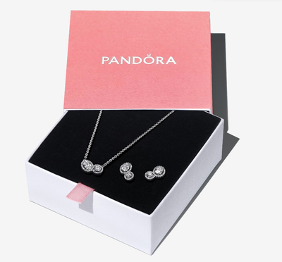 PANDORA™ Double Halo Silver Necklace and Earring Gift Set