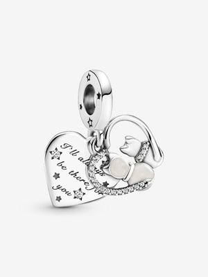PANDORA™ Cats &amp; Hearts Silver Dangle Charm