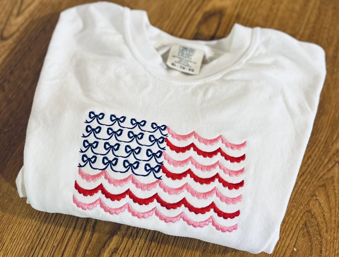 The Preppy American Flag Embroidered Comfort Tee, Size: S