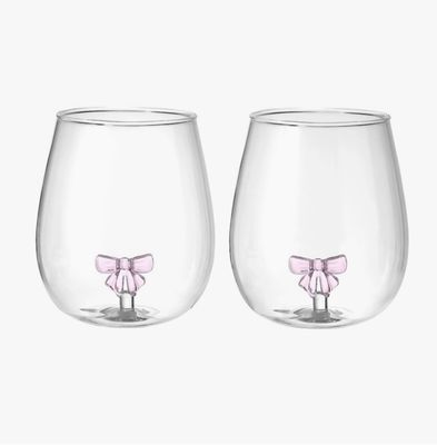 Coquette Bow Stemless Wine Glasses | Set of 2