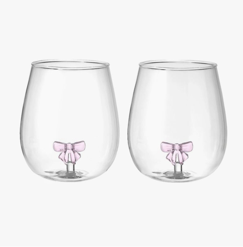Coquette Bow Stemless Wine Glasses | Set of 2
