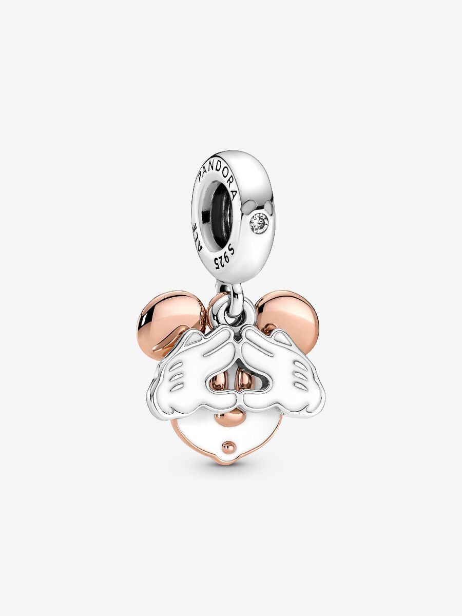 PANDORA™ Disney Mickey Mouse Sterling Silver &amp; 14K Rose Gold Double Dangle Charm