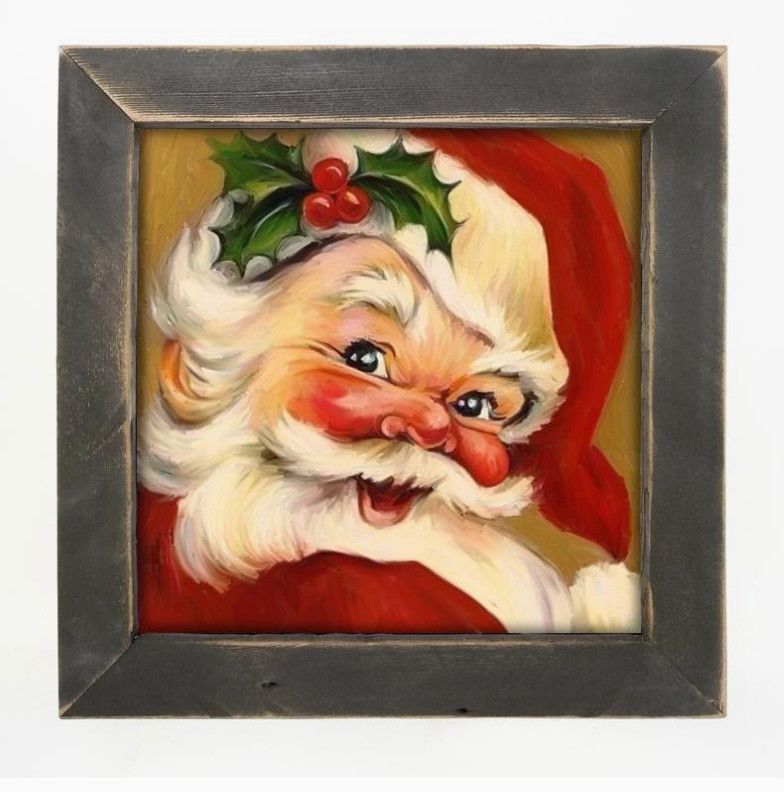 Holly Santa Black Frame Print
