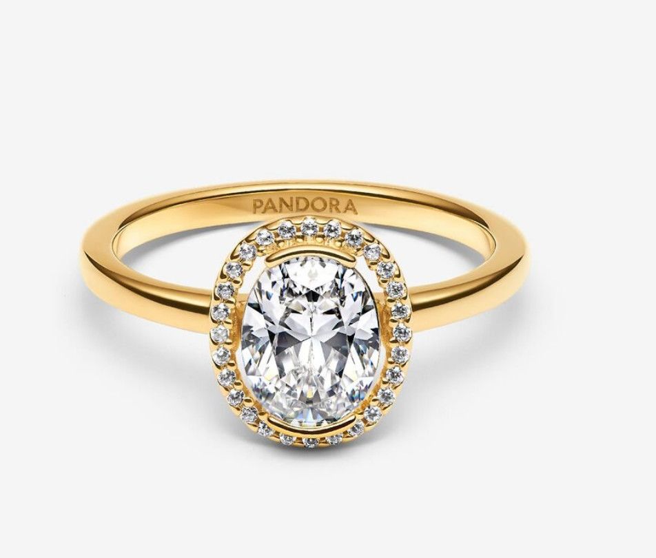 PANDORA™ 14K Gold Plated Oval Sparkling Halo Ring