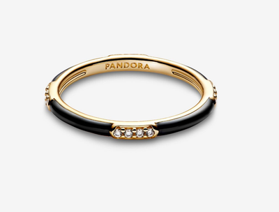 PANDORA™ Black Enamel + Stones Ring 14k Gold Plating